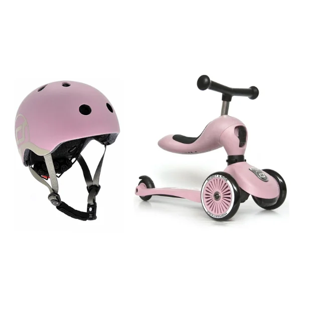 Scoot and Ride - 2 in 1 Balance Bike/ Scooter + Helmet XXS - Rose (Bundle) - Gratis frakt v:6841640