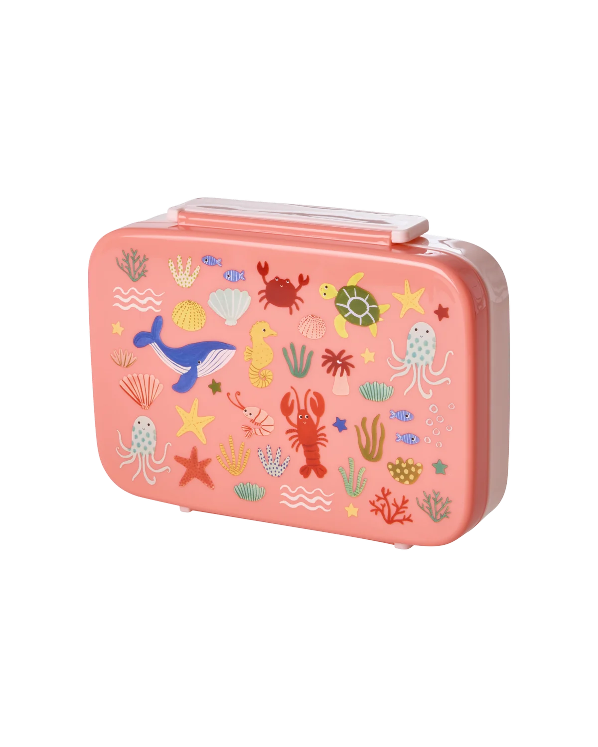 Rice - Plastic Lunchbox with 6 Rooms - Coral Ocean Print - Coral v:4842544