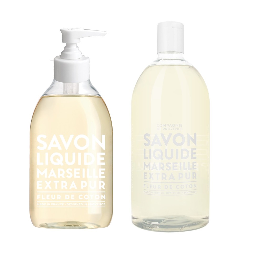 COMPAGNIE DE PROVENCE - Liquid Marseille Soap Cotton Flower 300 ml + COMPAGNIE DE PROVENCE - Liquid Marseille Soap Cotton Flower Refill 1000 ml v:8959937