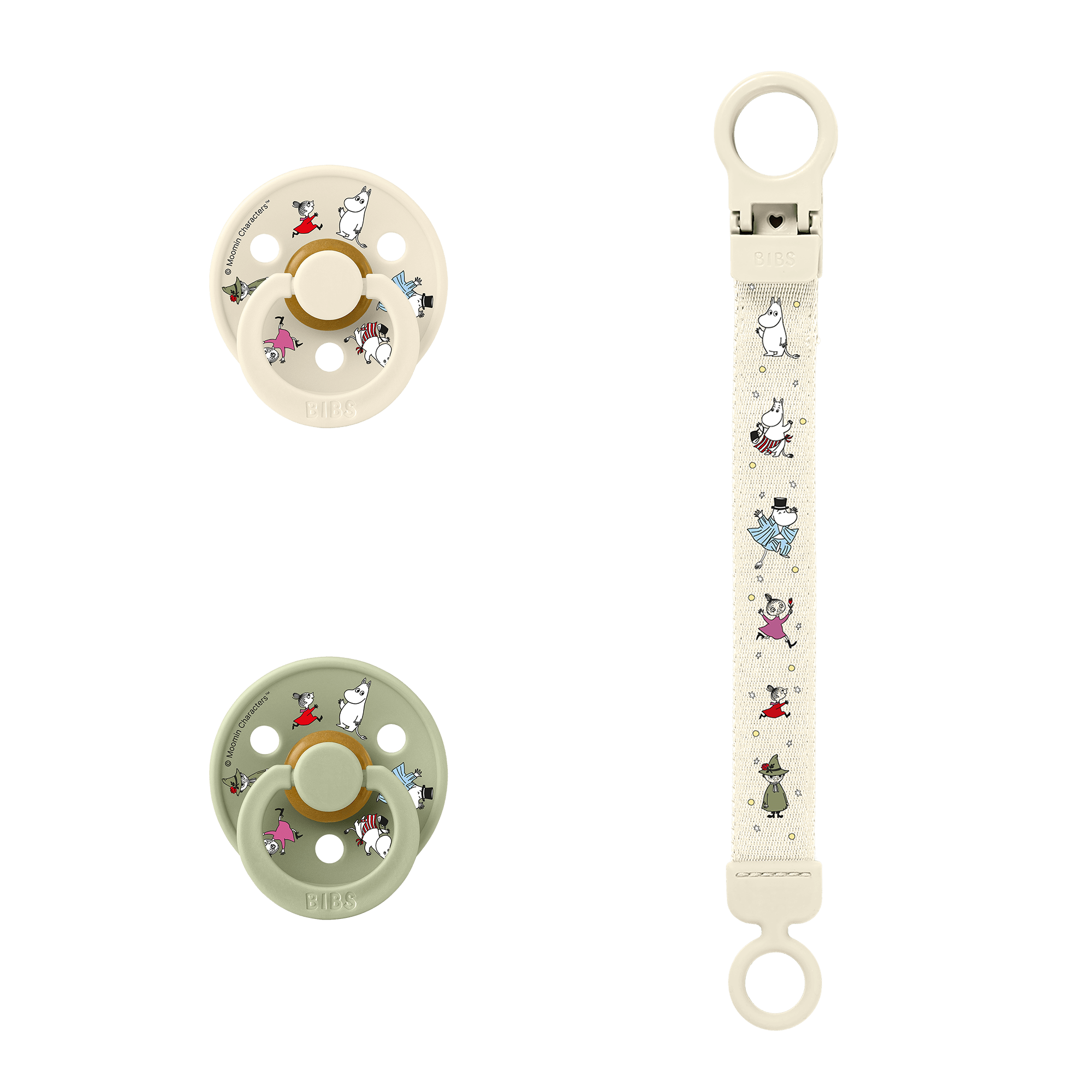 BIBS – Bibs x Moomins Colour Pacifier & Loop Clip Gift Set – Ivory/Sage – Size 2 v:1202611
