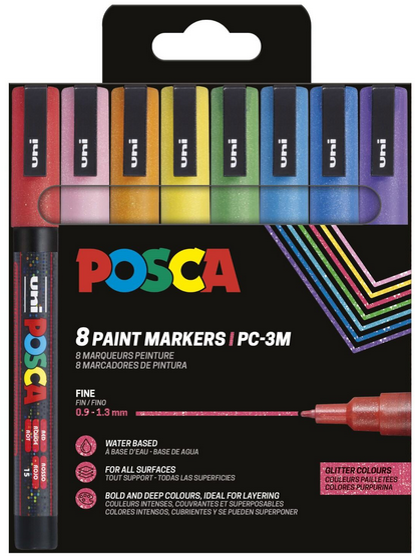Posca - Fine Tip Pen - Sparkling Colors, 8 pc (401661) v:6398351
