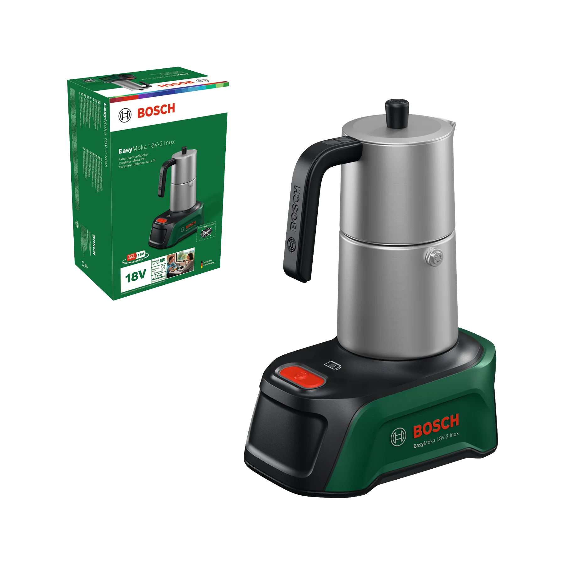 Bosch – EasyMoka 18V-2 Inox – Trådløs bærbar kaffemaskin – Kompatibel med Power4All-batteri – Gratis frakt v:4371948