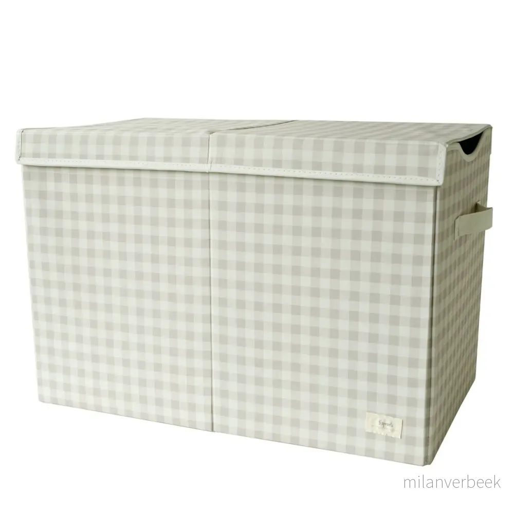 3 Sprouts - Recycled Folding Toy Chest - Gingham Beige - Gratis frakt v:6723274