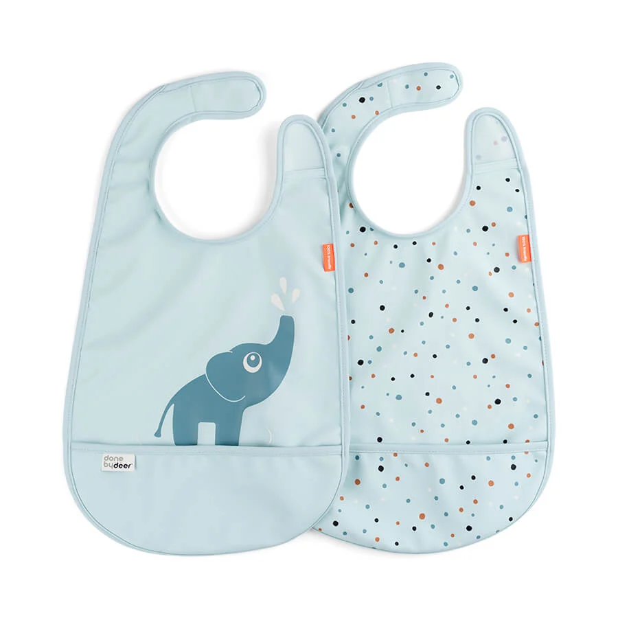 Done by Deer – Bib with Velcro 2-pack Elphee – Blue – 42 x 26,5 cm v:2075898 Done by Deer – Bib with Velcro 2-pack Elphee – Blue – 42 x 26,5 cm v:2075898