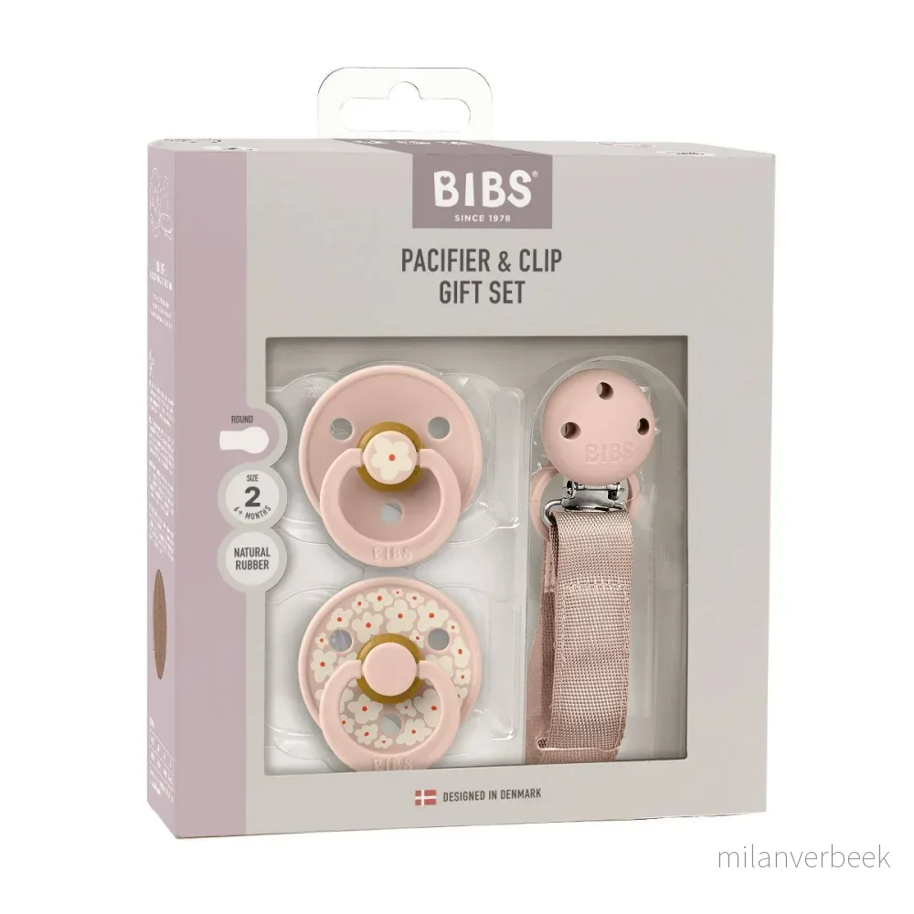 BIBS – Pacifier & Clip Gift Set Jasmine Field – Blush – Size 2 v:2304689