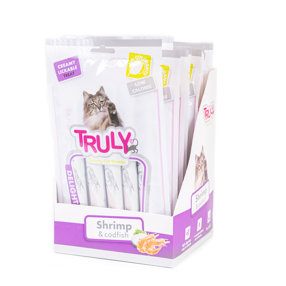 Truly - 12 x 5pcs Cat Creamy Lickable Shrimp & Codfish total 840g v:8763701