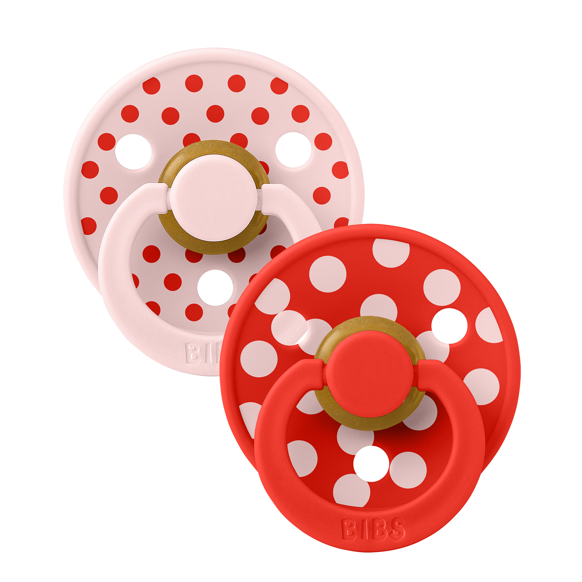 BIBS - Pacifier Studio Colour 2 PACK Polka Latex - Blossom/Candy Apple - Size 2 v:9194027