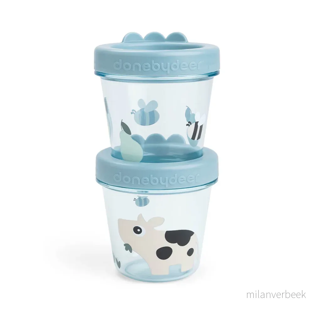 Done by Deer – Baby food container 2-pack – Tiny farm Blue – Ø8 x H 8 cm v:9659575 Done by Deer – Baby food container 2-pack – Tiny farm Blue – Ø8 x H 8 cm v:9659575