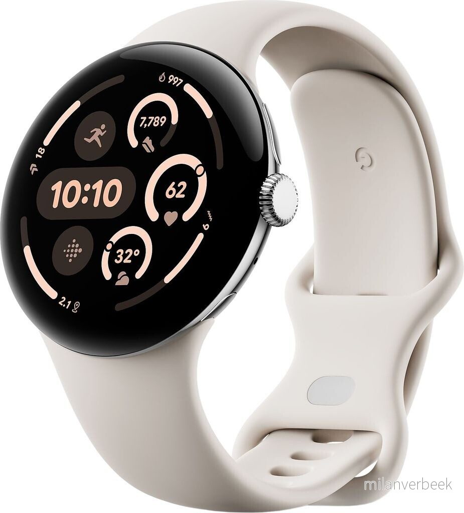 Google - Pixel Watch 3 45mm 4G Polished Silver/Porcelain - Silver/Porcelain 45mm 4G - Gratis frakt v:4257623