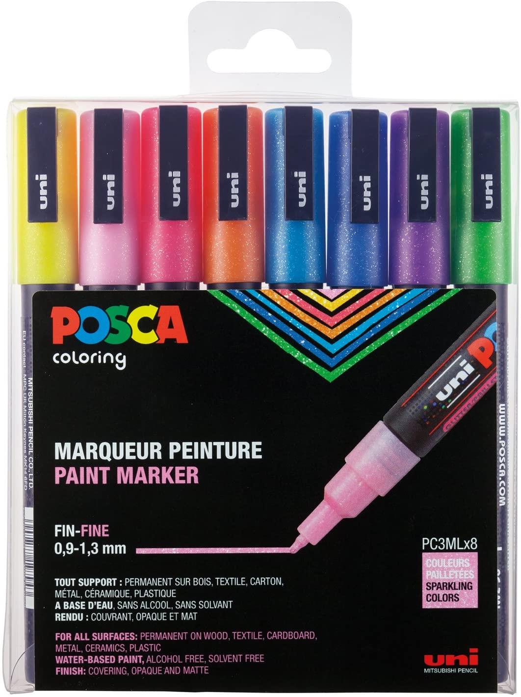 Posca - PC3M - Fine Tip Pen - Sparkling Colors, 8 pc v:2389695