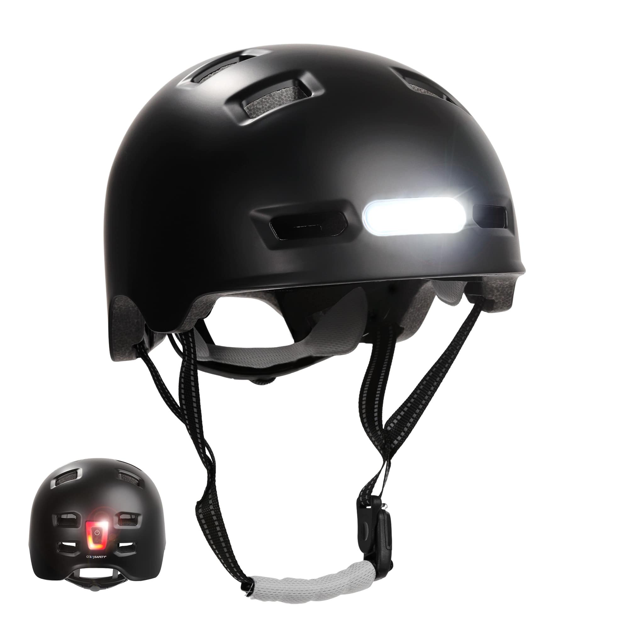 Crazy Safety – Urban Bicycle and Skater Helmet with Front and Rear Lights – Black – L (57-61cm) (CS240201) – Gratis frakt v:9964354 Crazy Safety – Urban Bicycle and Skater Helmet with Front and Rear Lights – Black – L (57-61cm) (CS240201) – Gratis frakt v:9964354