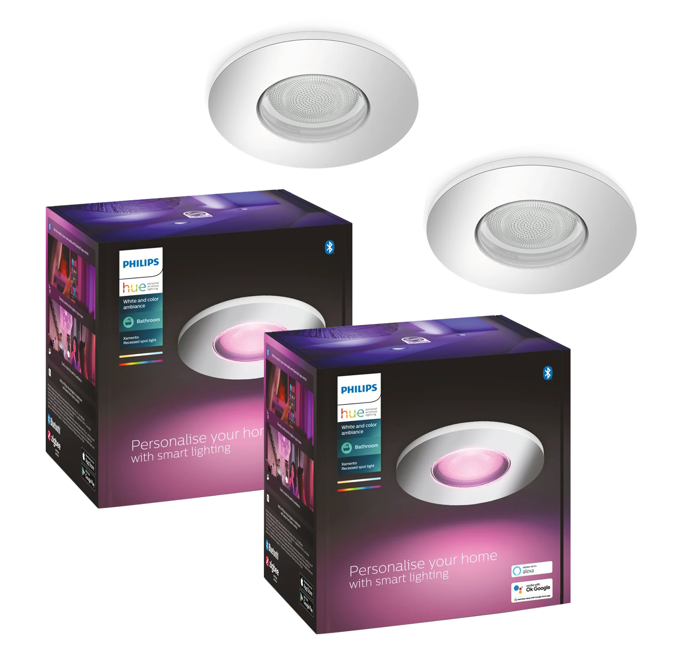 Philips Hue White & Color Ambiance Xamento Bathroom – Inbyggnadsspot Rund GU10 5,7W Krom IP44 × 2 – Bundle - Gratis frakt v:6834040