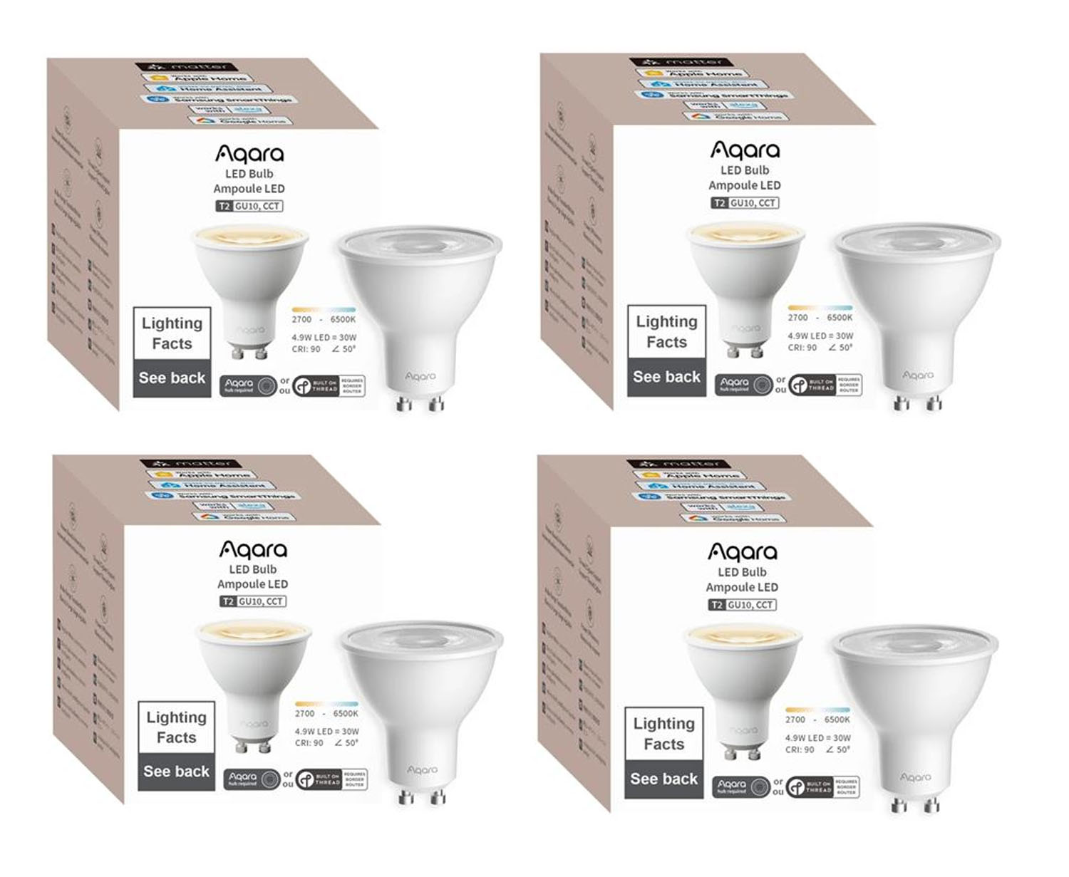 Aqara - 4x GU10 LED Bulb T2 Turnable White - Bundle - Gratis frakt v:4825099
