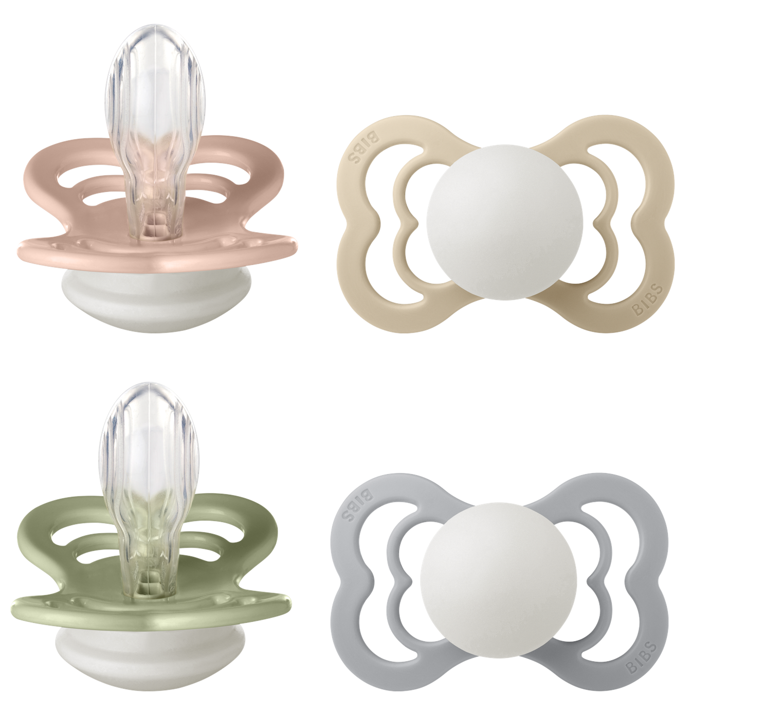 BIBS - Pacifier Supreme 2x 2 PACK - Blush/Vanilla GLOW & Sage/Cloud Glow - Size 2 v:6319864
