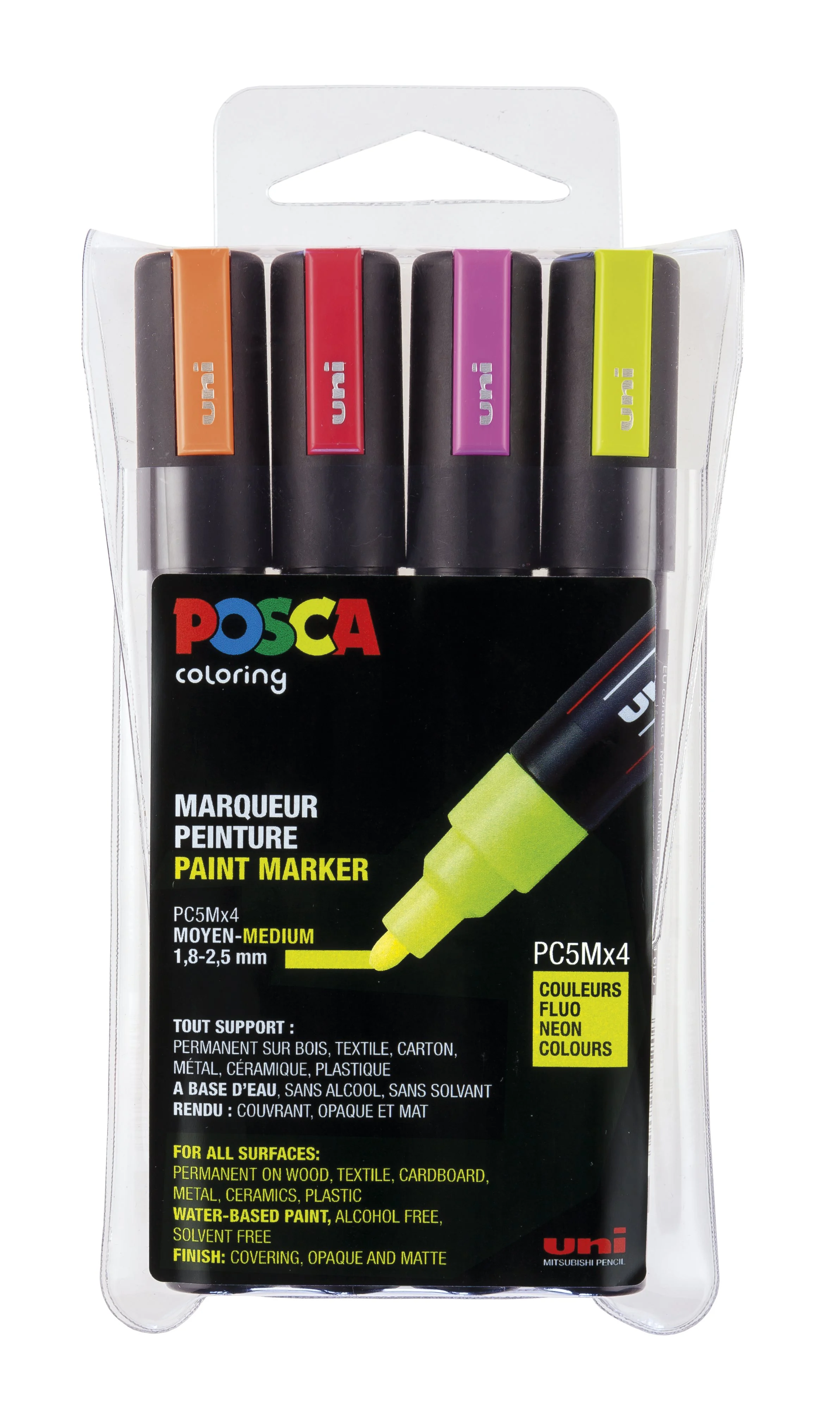 Posca - PC5M - Medium Tip Pen - Neon colors, 4 pc v:2477799