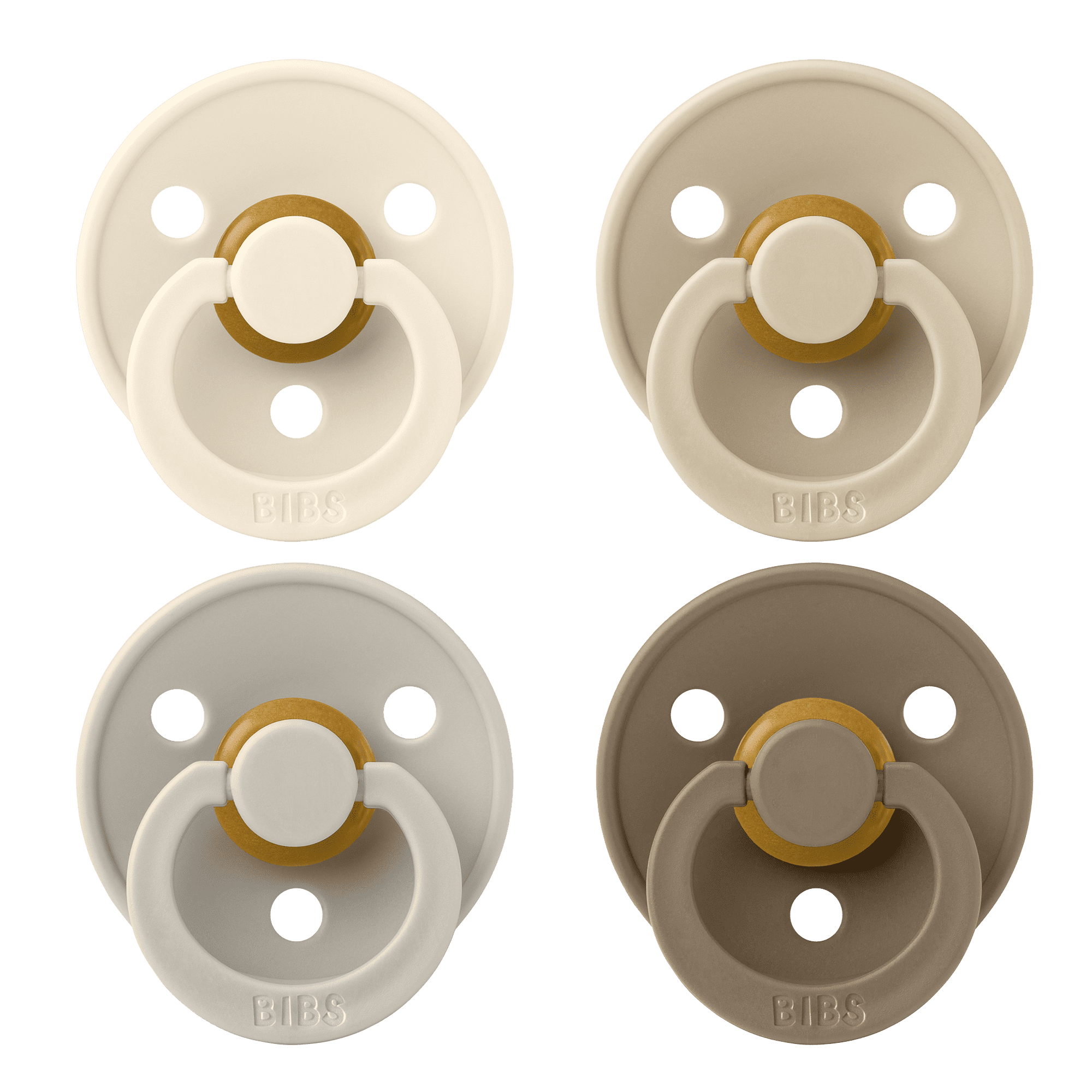 BIBS - Pacifier Colour 4 PACK - Ivory/Sand/Vanilla/Dark Oak - Size 1 v:1024864
