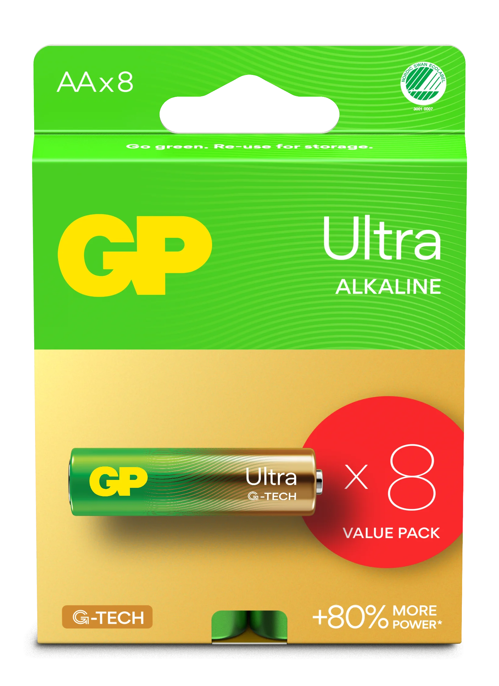 GP - Ultra Alkaline Battery, Size AA, 15AU/LR6, 1.5V, 8-pack v:8118321