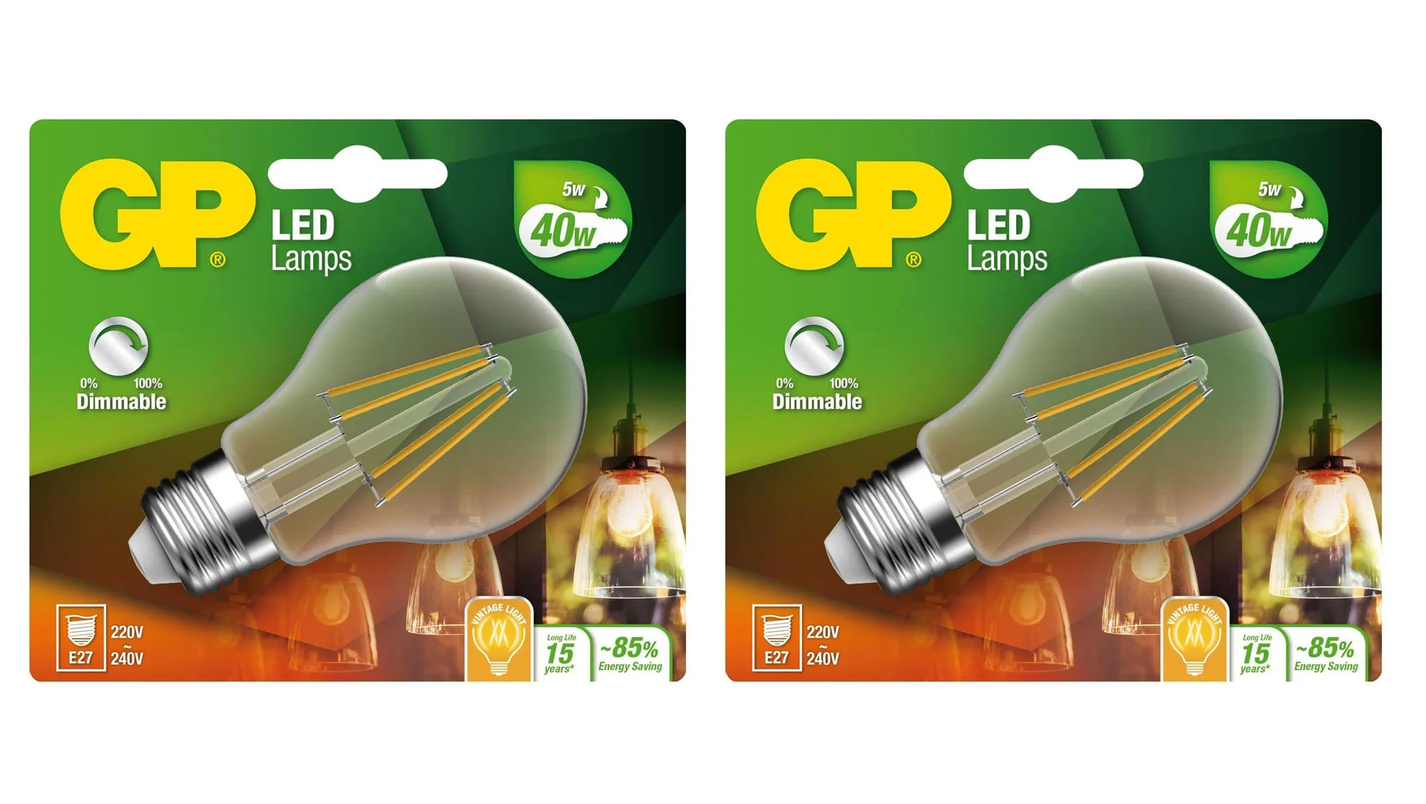 GP - LED Lamp Classic Filament, E27, DIM, 5W (40W), 470lm I Bundle (2 Pcs) v:4388003