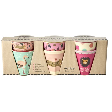 Rice – 6 Pcs Small Melamine Kids Cups Jungle Print Pink – Jungle Print Pink v:1570535
