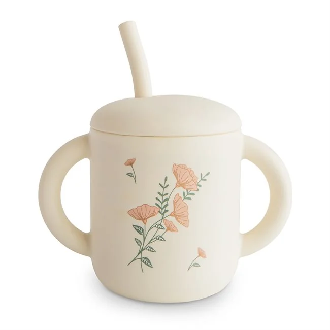 Mushie – Silicone Training Cup with Straw – Pink Flowers – 175 ml v:1803006