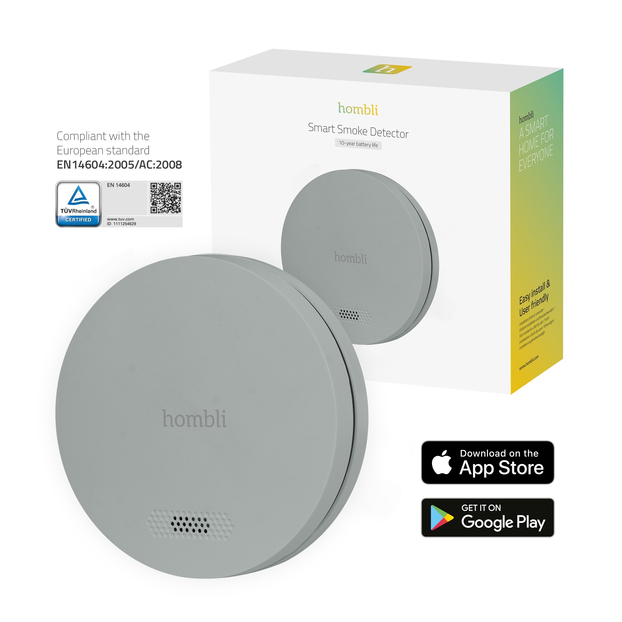 Hombli - Smart Smoke Detector Grey - Gratis frakt v:4854829