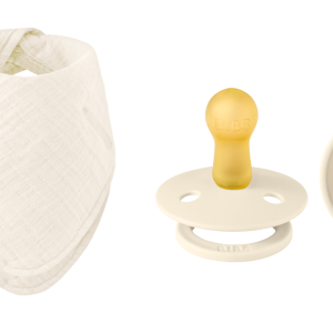 BIBS – Pacifier Studio Colour 2 Pack – Ivory/Vanilla – Size 2 + Bandana Bib – Ivory – One Size (Bundle) v:7462827