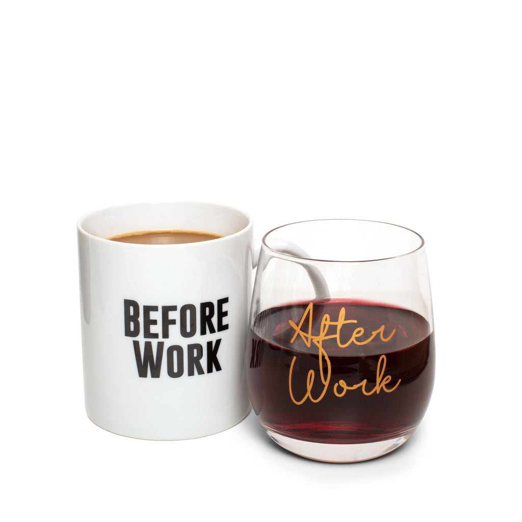 Before Work, After Work Mug & Wine Mug & Glass Set - Gratis frakt v:1834642