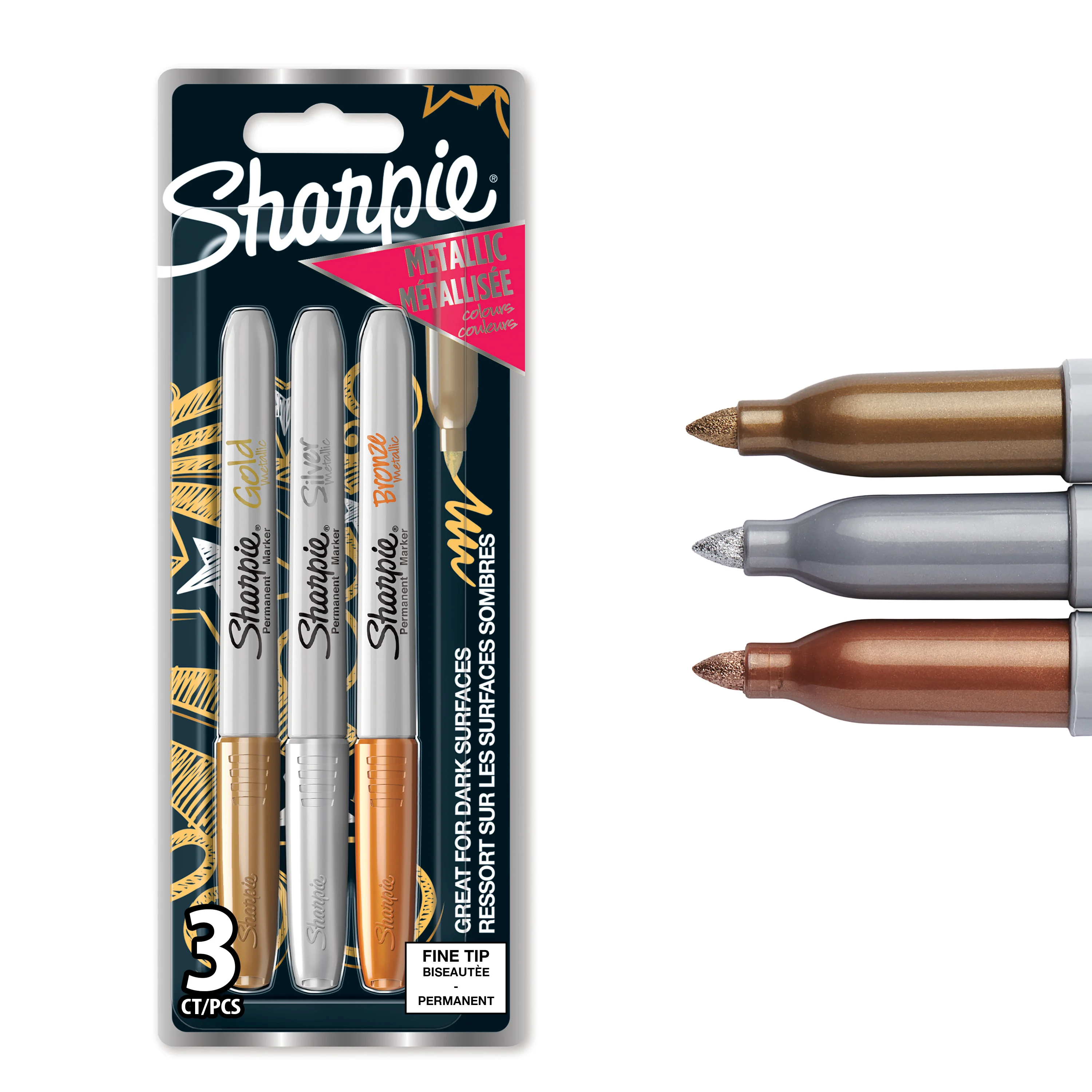 Sharpie - Metallic 3-Blister - Gold/Silver/Bronze - 1.4 mm v:2481197
