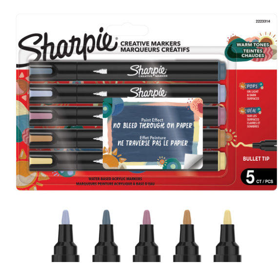Sharpie - Creative Acrylic 5‑Blister - Warm Tones - Bullet Tip (2223314) v:8254315