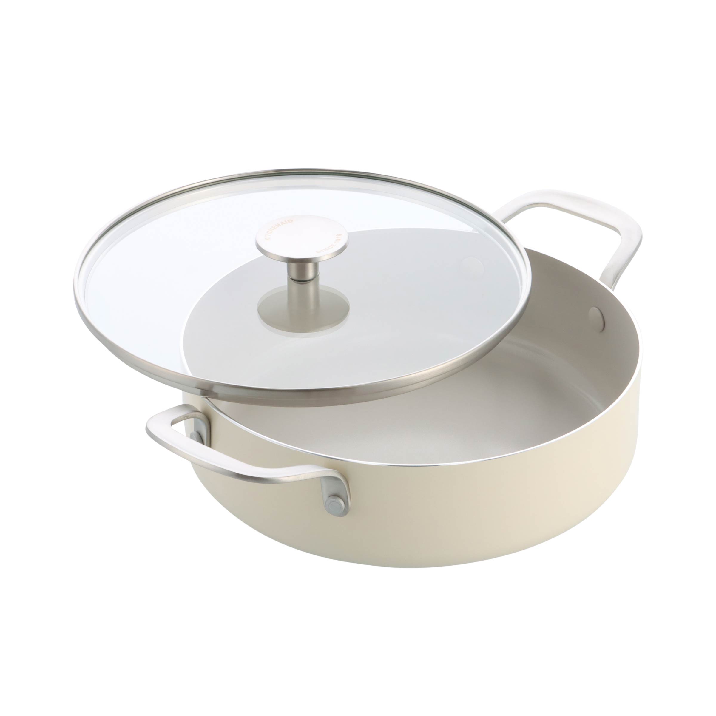 KitchenAid - Coloured Aluminum Covered Skillet with 2 Sidehandles - Almond Cream - 28 cm - Gratis frakt v:1944099