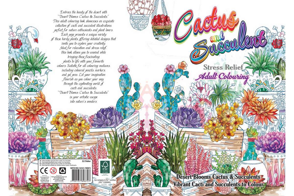 Hobby2You - Malebog A4 Cactus & Succulent 32 sider (789872) v:6839417