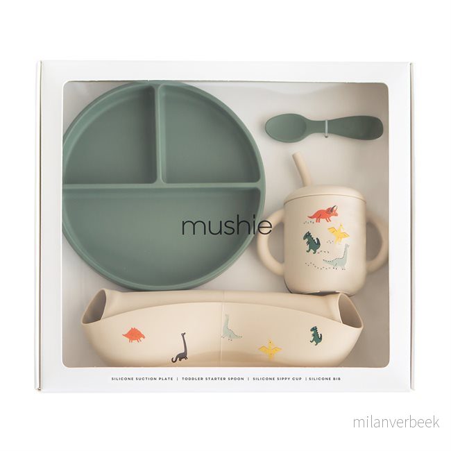 Mushie - Silicone Feeding Toddler Set - Dino - Multi - Gratis frakt v:4702072
