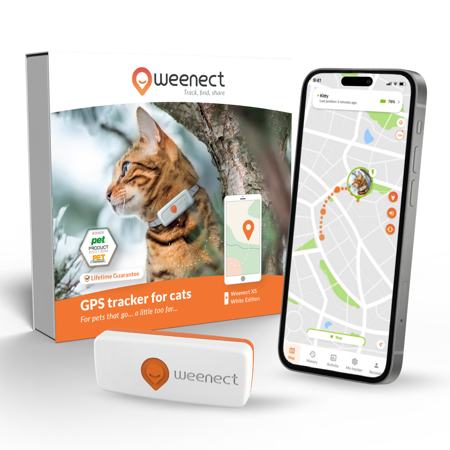 Weenect - Cat XS White edition - NY GPS-katteхалsbånd v:6165211