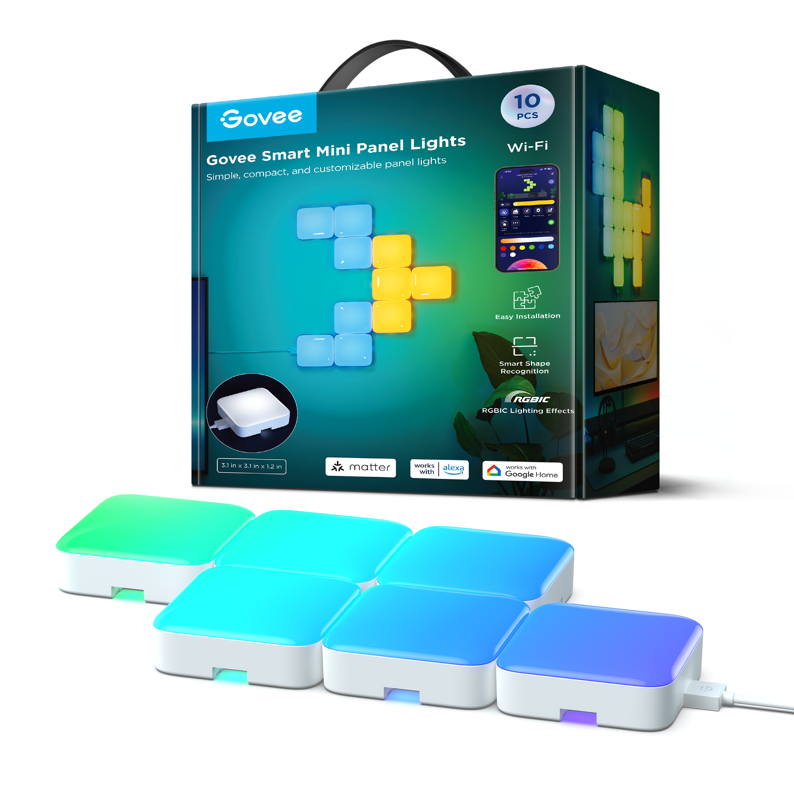 Govee – Smart Mini Panel Lights – 6 Smarte RGBIC LED-paneler for Veggbelysning og Hjemmedekor – Gratis frakt v:5255406 Govee – Smart Mini Panel Lights – 6 Smarte RGBIC LED-paneler for Veggbelysning og Hjemmedekor – Gratis frakt v:5255406