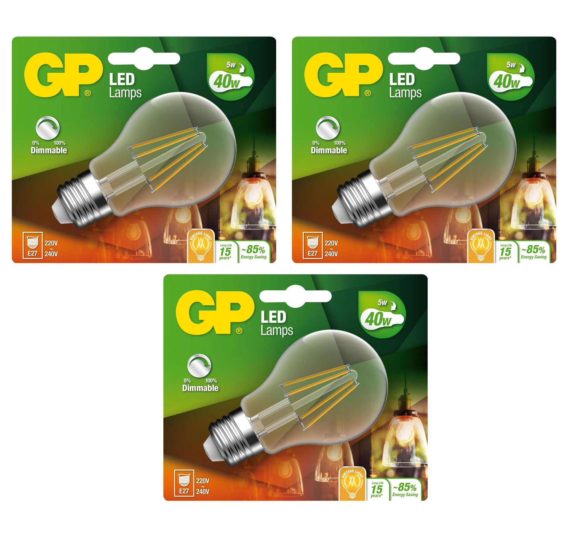GP - LED Lamp Classic Filament, E27, DIM, 5W (40W), 470lm I Bundle (3 Pcs) v:7691842