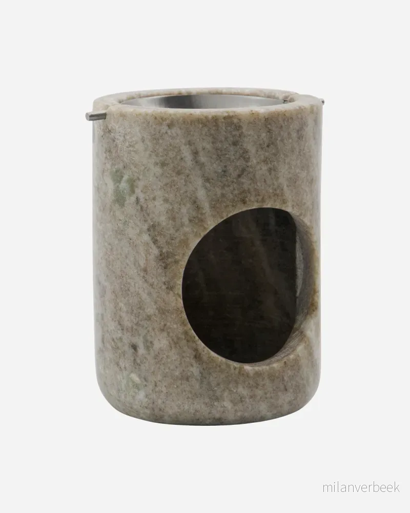 - Oil Burner - MKMarble Beige - Sølvfinish - L:7,5cm, W:7,5cm, H:10cm v:6146175