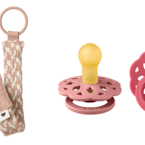 BIBS – Pacifier Boheme 2 PACK – Dusty Pink/Coral – Size 1 + Pacifier Clip Braided – Blush/Ivory – Onesize (Bundle) v:4424216